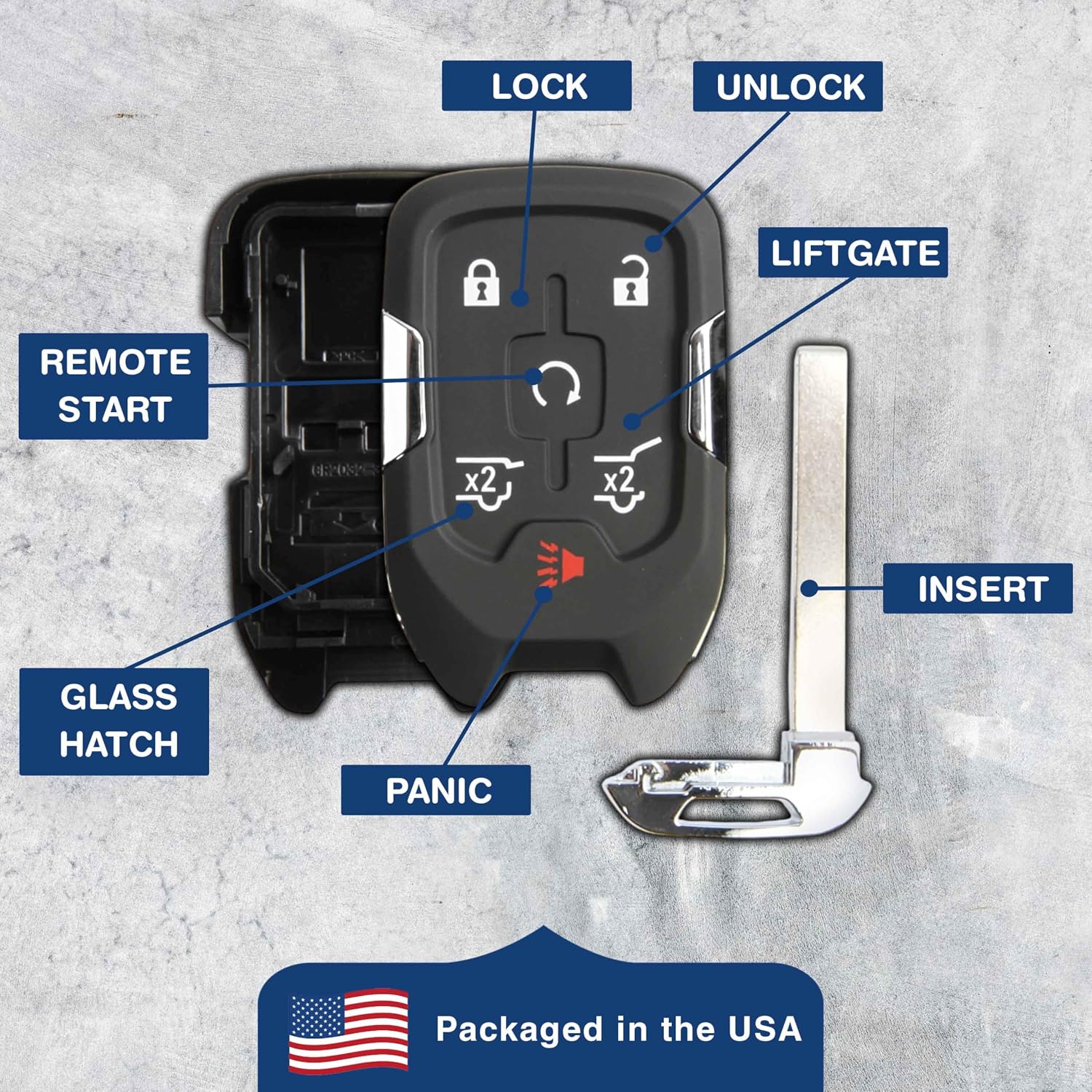 KeylessOption Keyless Entry Remote Key Fob Case Shell Button Pad Outer Cover Housing for Chevy GMC HYQ1AA