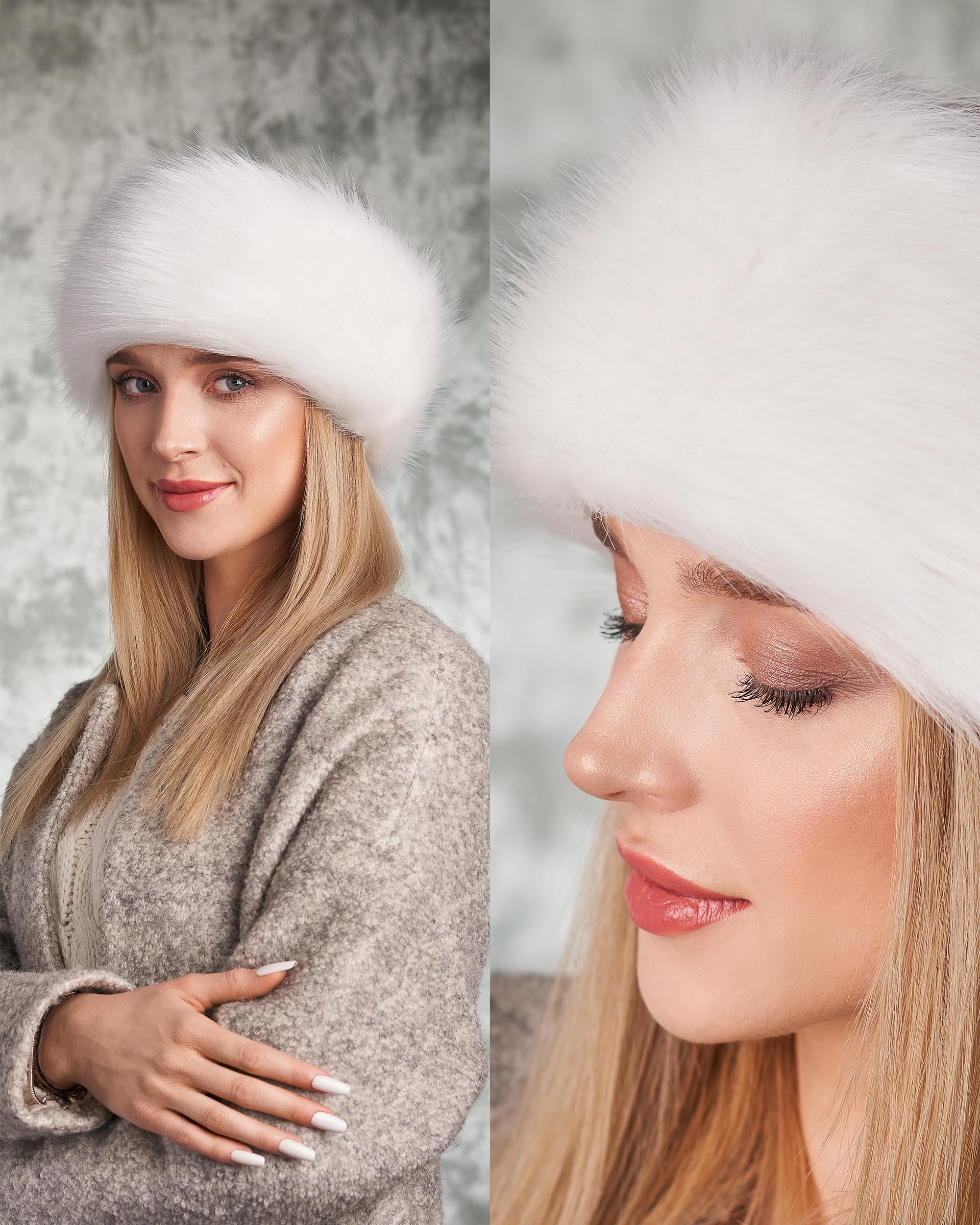 Futrzane Classic Headband - Faux Fur Headbands for Women - Furry Band for Winter - Size M (White Classic) - Image 3