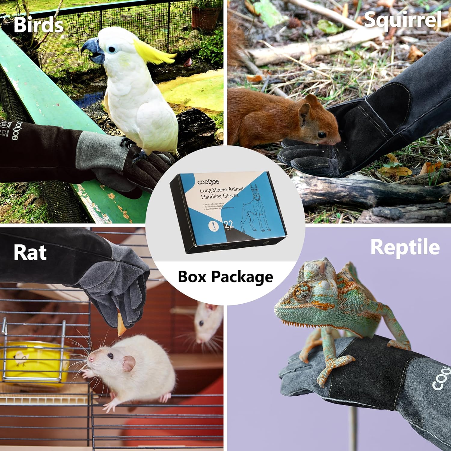 COOLJOB Bite Proof Animal Handling Gloves, Cowhide Leather with Kevlar Stitching for Cat Grooming, Dog Training, 16/22”