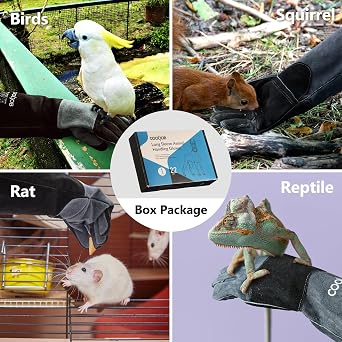 COOLJOB Bite Proof Animal Handling Gloves, Cowhide Leather with Kevlar Stitching for Cat Grooming, Dog Training, 16/22