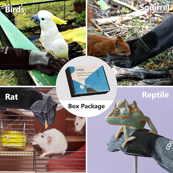 COOLJOB Bite Proof Animal Handling Gloves, Cowhide Leather with Kevlar Stitching for Cat Grooming, Dog Training, 16/22