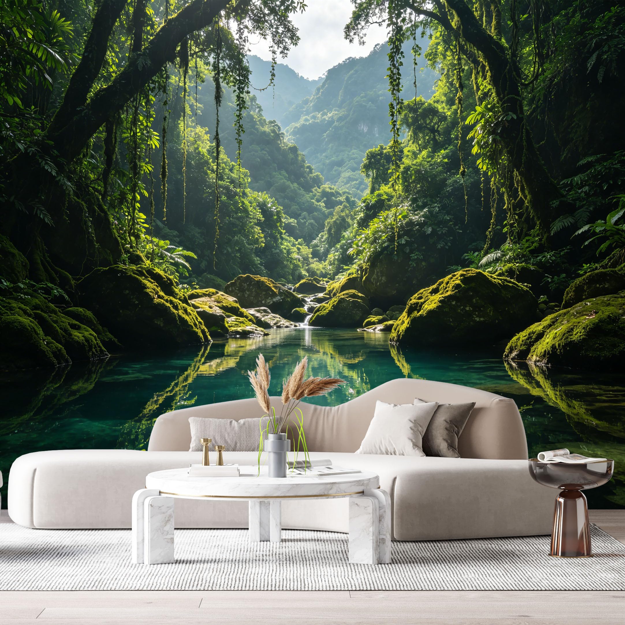 Custom Size Wall Murals Tropical Jungle Rainforest River Mountain Landscape 3D SelfAdhesive Wall Fabric Removable Large Wallpaper for Photo Living Room