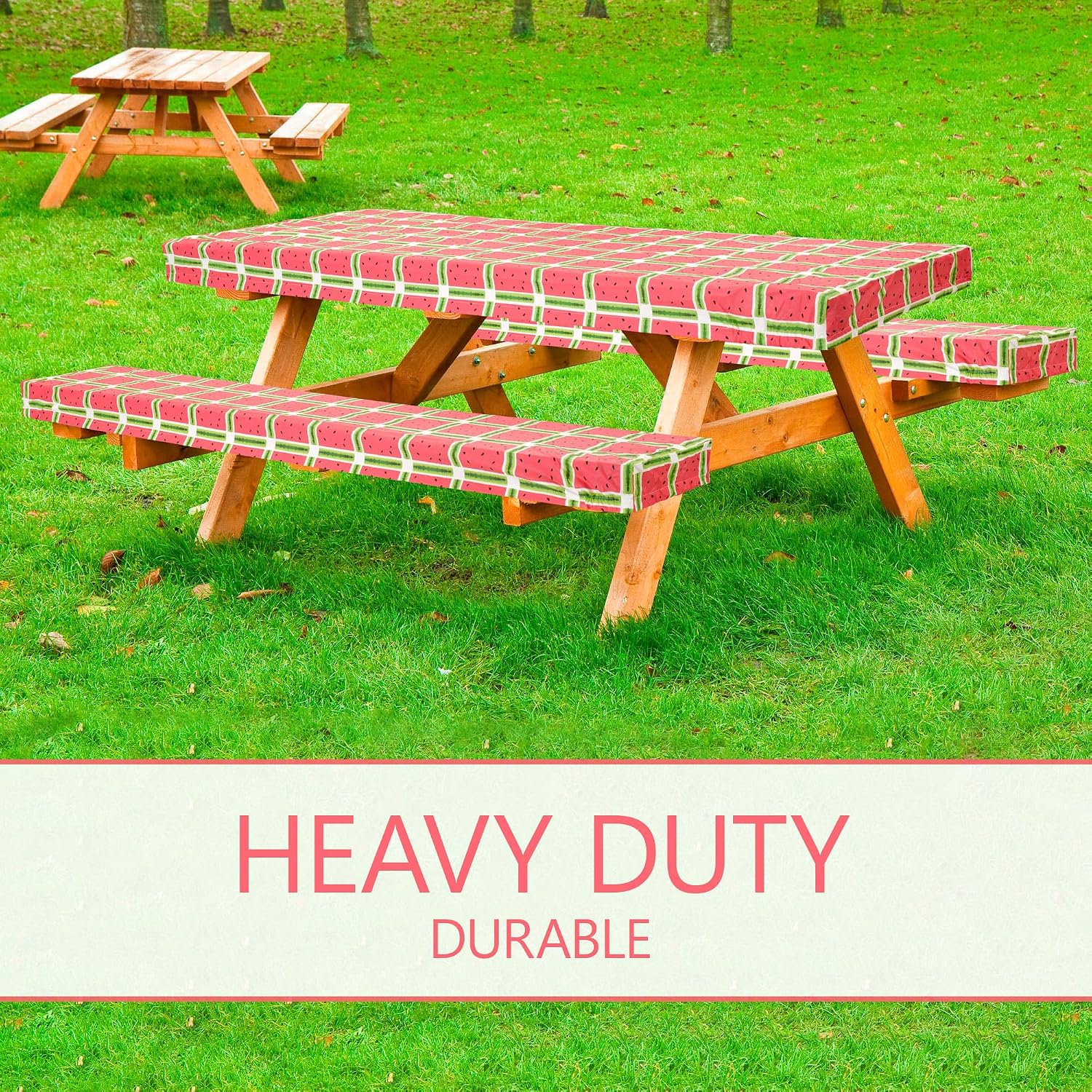 LINPRO 6ft Picnic Table Cover with Bench Covers Vinyl Fitted Picnic Table Covers with Elastic Camping Essentials and Picnic Tablecloth and RV Accessories