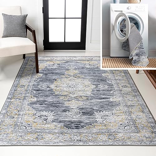 JONATHAN Y WSH201C-3 Bausch - Alfombra bohemia de felpilla envejecida lavable a máquina, clásica, de mediados de siglo, rústica para dormitorio,