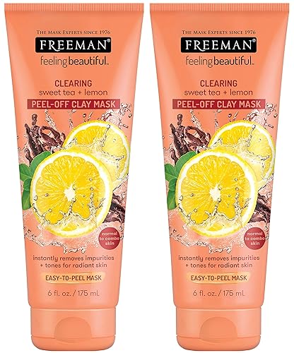 Freeman Clearing - Mascarilla facial de arcilla despegable, limpieza y absorción de aceite, máscara facial de belleza con té dulce y limón, 6 onzas,