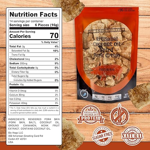 Miniatura 2 de Ol' Uncle Porkers Cortezas de cerdo aptas para dieta cetogénica fritas en aceite de coco, bolsas de 8 onzas (sabor canela churro, paquete de 1)