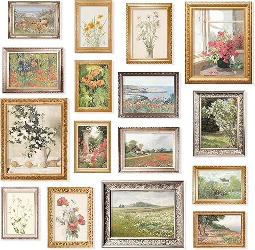 97 Decor Arte de pared floral vintage, 16 cuadros de flores, carteles de flores de primavera, impresiones florales antiguas, impresiones de galería