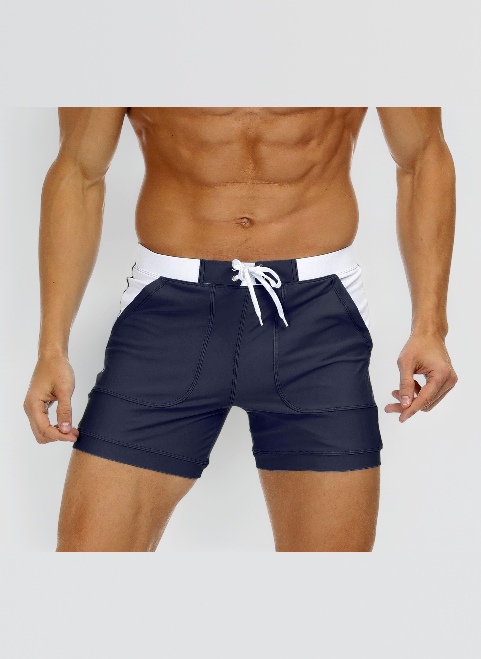 Men's Quick Dry Swimming Shorts Beach Short Board Spa Trunks Stretchy Gym Shorts Briefs with Adjustable Drawstring YK016