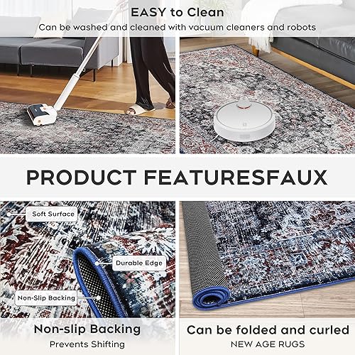 Miniatura 4 de JML Alfombra de área de 6 x 9 pies para sala de estar, alfombra lavable para dormitorio, antideslizante, tamaño completo opcional (3 x 5  4 x 6  5 x