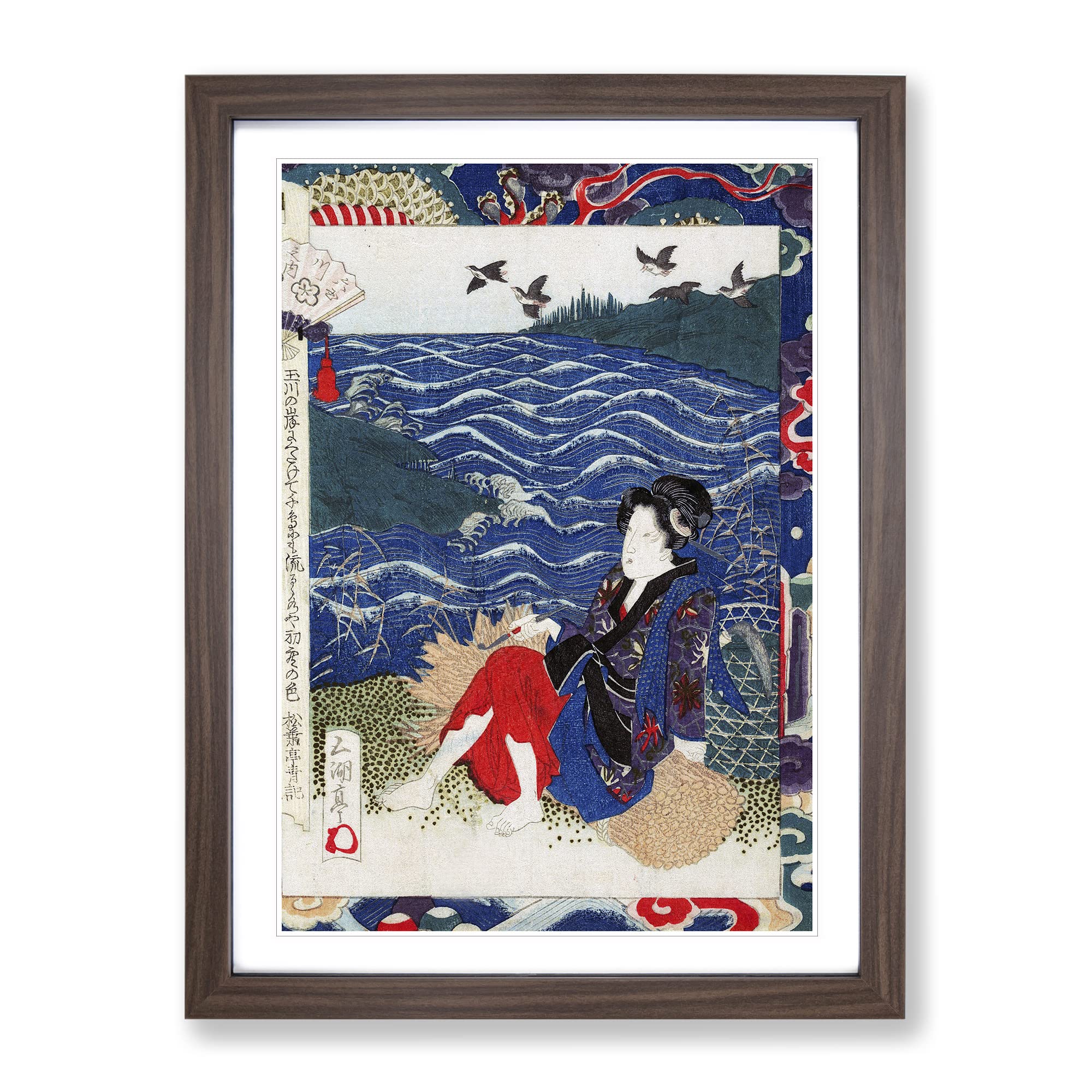 Lady With A Pipe By Yashima Gakutei Asian Japanese Framed Wall Art Print