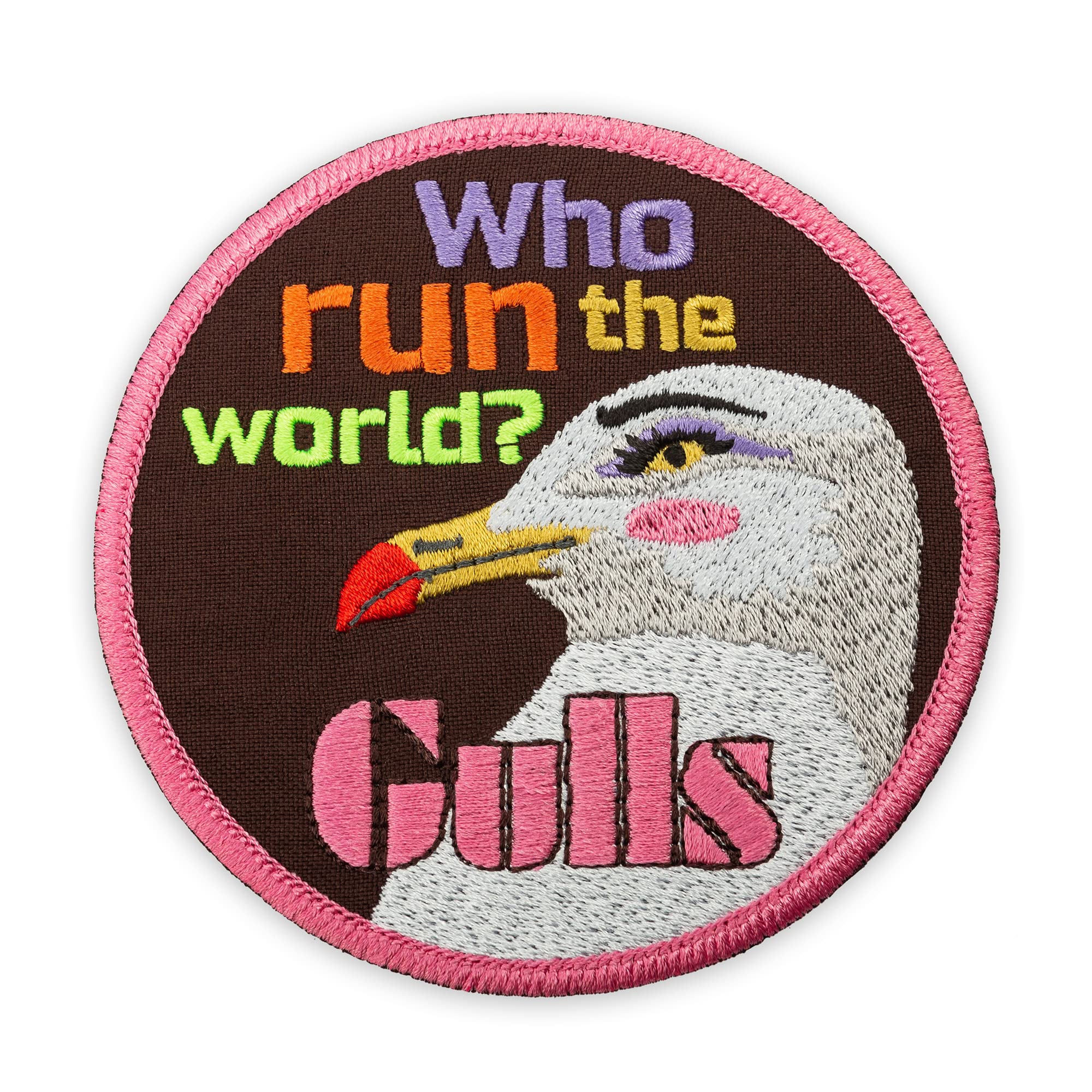 EMBROVERSE Who Run The World Gulls Patch - Funny Feminist Slogan, Pretty Girl Power Quotes - Embroidered Iron On - Size: 4 x 3.9 inches