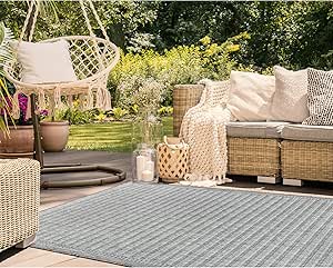 Liora Manne Malibu Indoor/Outdoor Power Loomed Synthetic Blend Low Profile Area Rug - Traditional Geometric Casual Accent (Simple Border Aqua) (7'10" Square)