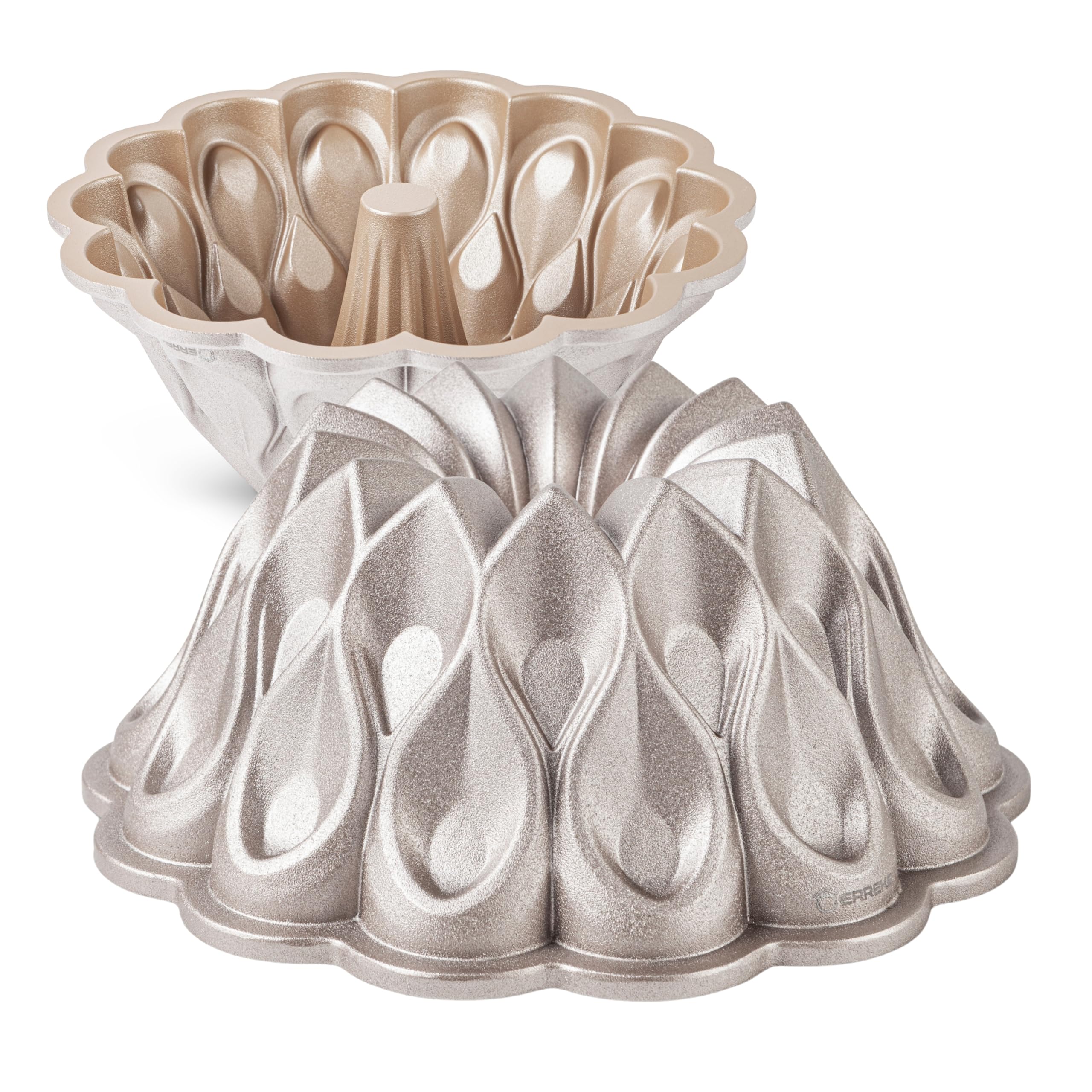 Erreke Forma do Babki do Piekarnika, Podwójna Powłoka Nieprzywierająca, Wytrzymałe Odlewane Aluminium, Savarin Równomierne Pieczenie, Wypieki, Kolor Różowe Złoto, 24 cm, 2,5 litra, Blaze