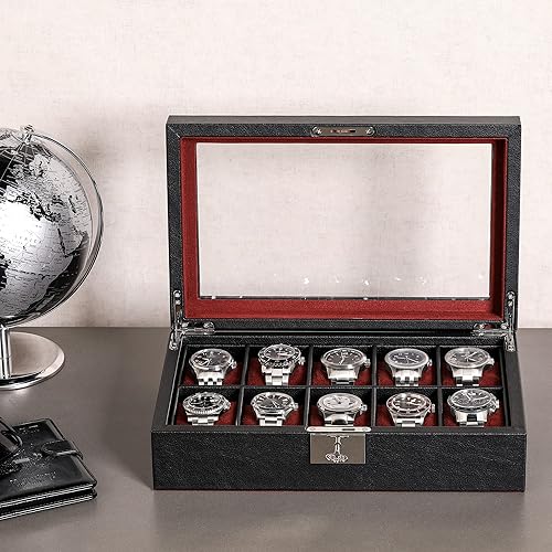 Miniatura 4 de Juego de regalo de 10 ranuras para reloj de cuero y 2 cajas de viaje a juego organizador de exhibición de lujo para reloj soporte de reloj con