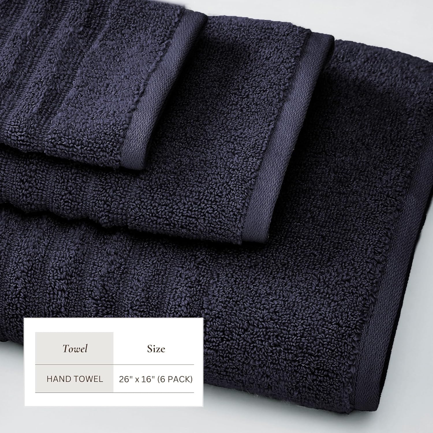 Great Bay Home 6 Pack Hand Towel Set - 100% Cotton Towels - Absorbent & Quick-Dry Towels for Bathroom (Navy Blue)