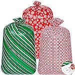 JOYIN Christmas 3 pcs Extra Large Red & Green Plastic Gift Bags 56 x 36 with Gift Tags, Xmas Jumbo Oversized Big Santa Bag for Present Wrapping, Holiday Presents, Christmas Huge Gifts Decorations