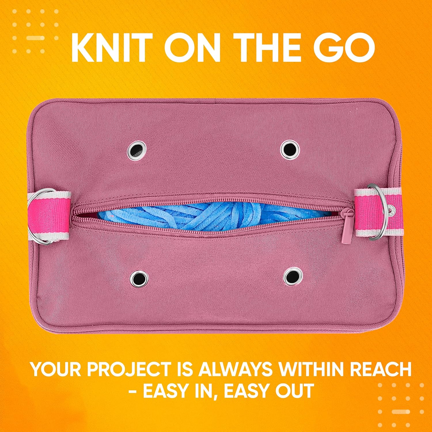 CRAFTISS Crochet Bag Yarn Storage - Knitting Gift - Durable Canvas Yarn Bag for Crochet Accessories - Organizer with Built-In Knitting Accessories Case (Pink)
