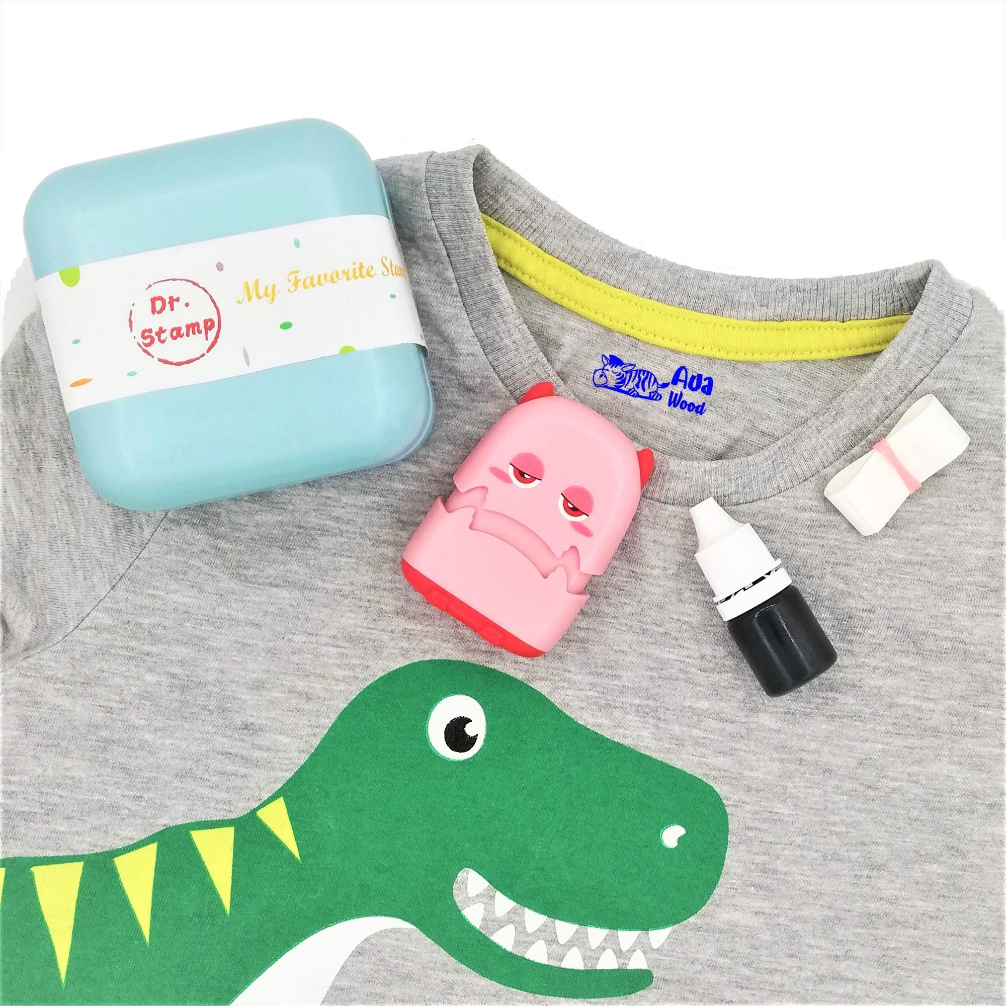 Dr. Stamp - Personalised Name Stamp, Custom Name Stamper for Kids Clothes School Uniform, Care Homes, Daycare, Nursery. Special Washable Ink, no Come Off Stick Sticky Name Labels in the wash! (Pink)