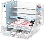 Organisateur de bureau avec support de fichiers 5 Niveau et 3 Trieurs de fichiers incrustés noir Supeasy organisateur de plateau lettre papier avec 3 trieurs de fichiers inclinés pour garder des papiers, des dossiers et des fournitures de bureau à portée de main