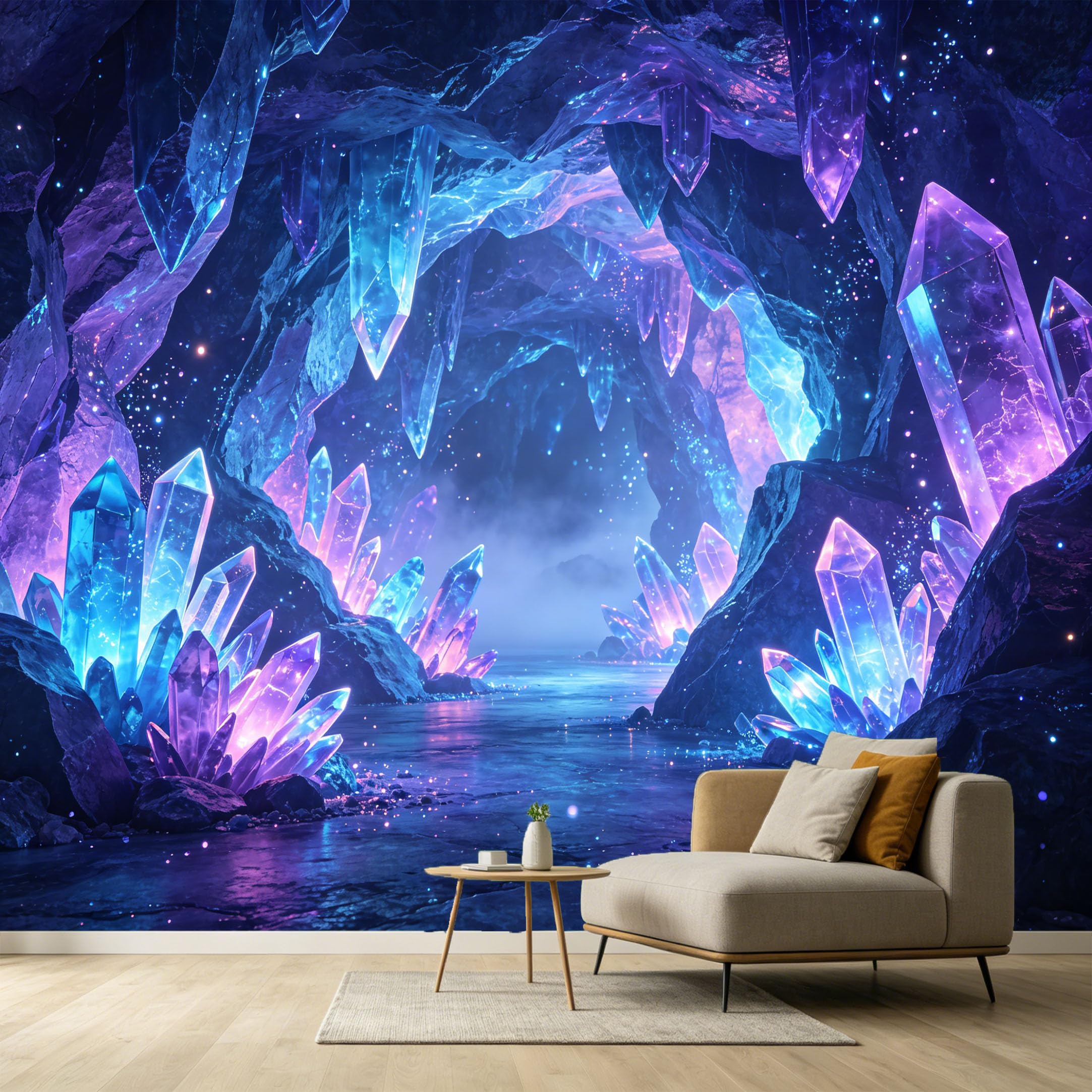 Custom Size Wall Murals Glowing Crystal Cave 3D Trompe L'Oeil Abstract Fantasy Neon Light SelfAdhesive Wall Fabric Removable Large Wallpaper for Photo Living Room