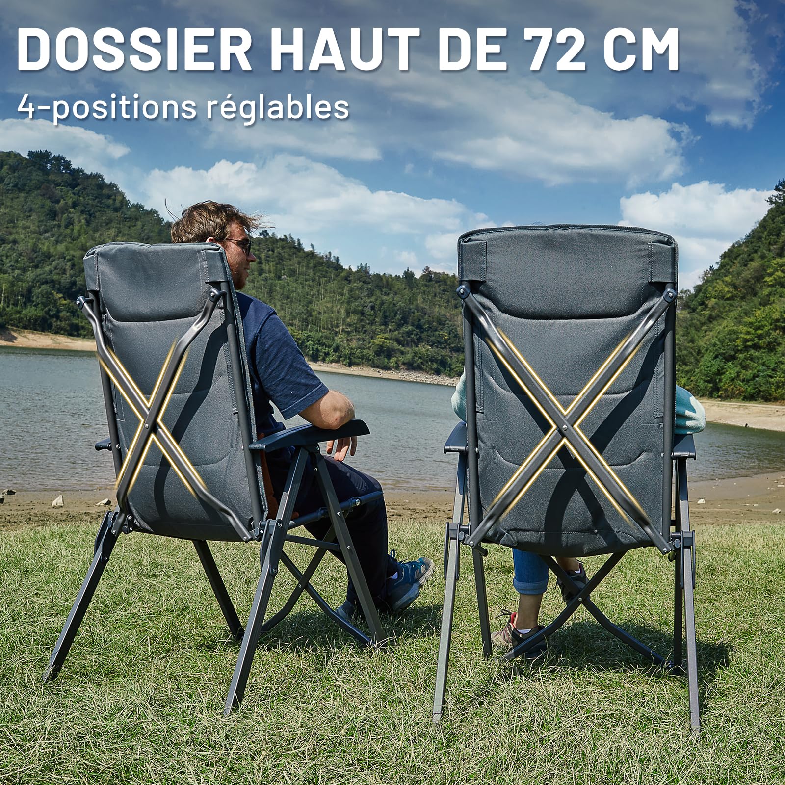 TIMBER RIDGE Fauteuil Jardin Exterieur 150kg Chaise Pliante Camping Portable Dossier Haut 4 Positions Réglables Fauteuil Realx Inclinable pour Terrasse Balcon Jardin Camping Pique-Nique