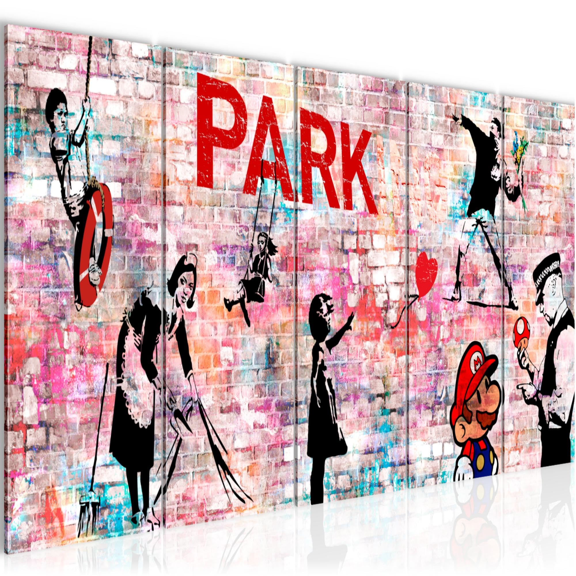 Tableau Banksy 200x80cm pour un salon style loft urbain colore