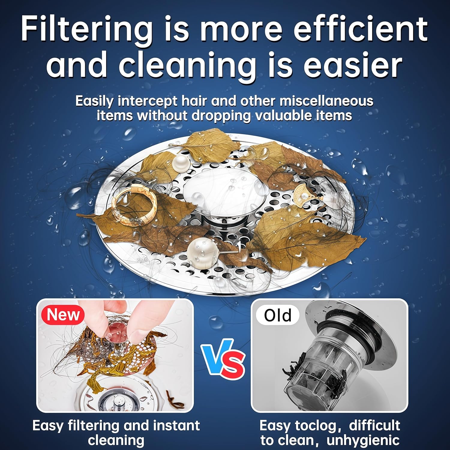 4 PCS Bathroom Sink Drain Strainer(Gift 3 Drain Snakes), Universal Pop Up Plungers with Removable Stainless Steel Filter Basket Hair Catcher, Sink Plug for 1.34''~1.57'' Basin - Image 3