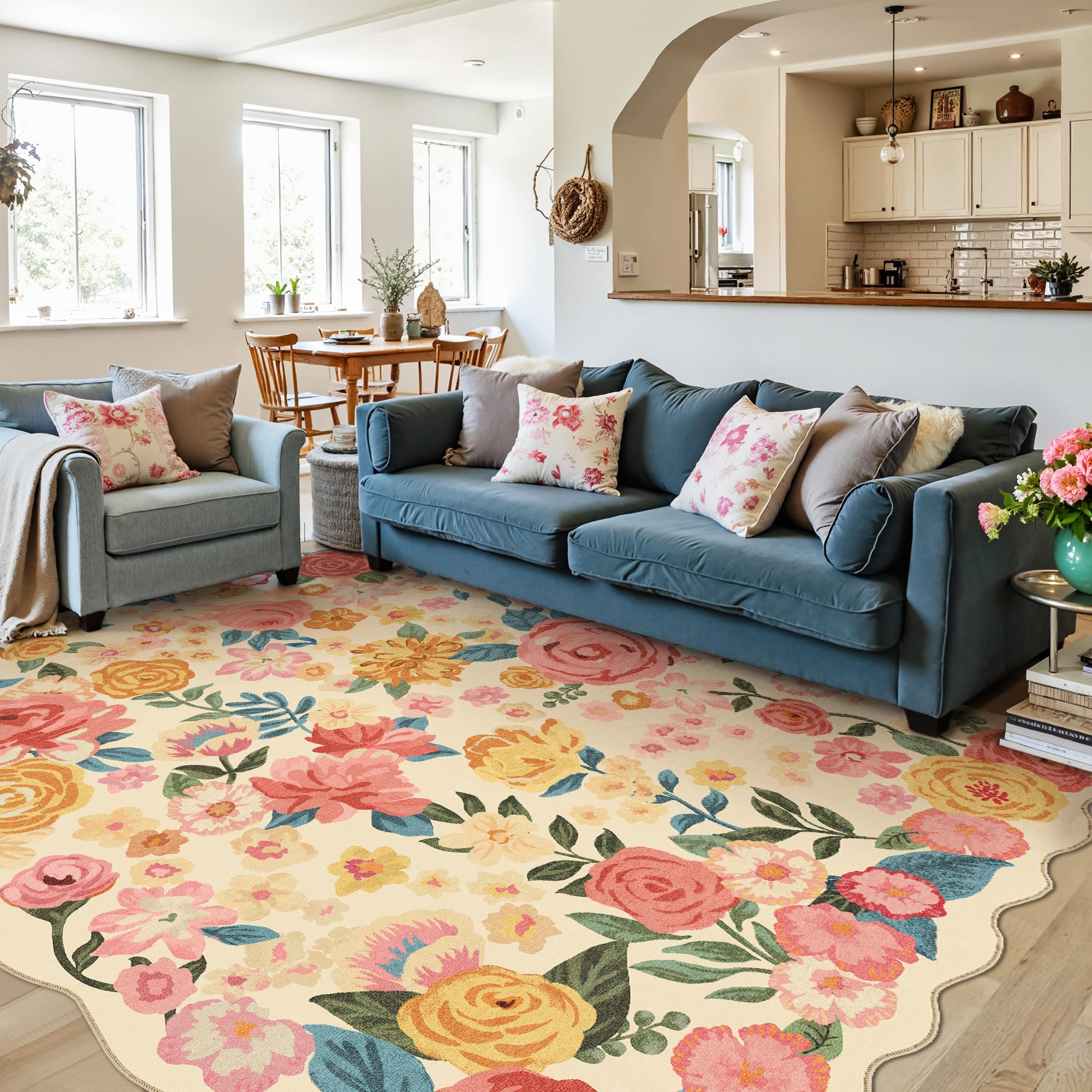 HUGEAR Vintage Teppich Wohnzimmer Wohnzimmerteppich Waschbarer rutschfest Teppiche Carpets Schlafzimmer Rug Esszimmer Büro Kinderzimmer Waschküchen Rugs Kurzflor Carpet