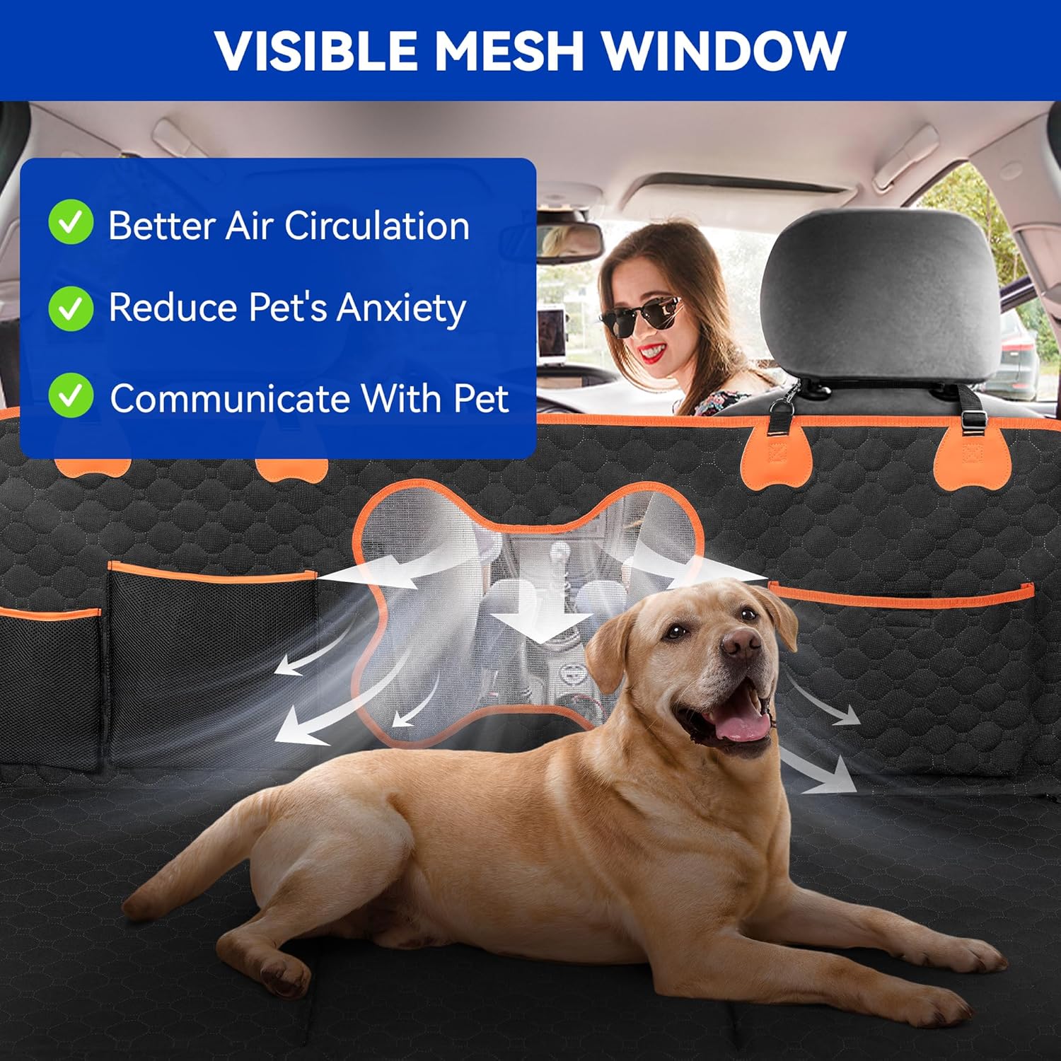 Back Seat Extender for Dogs with Hard Bottom, Dog Car Seat Cover for Back Seat Waterproof with Mesh Window and Storage Pocket Dog Car Hammock for Cars/SUV