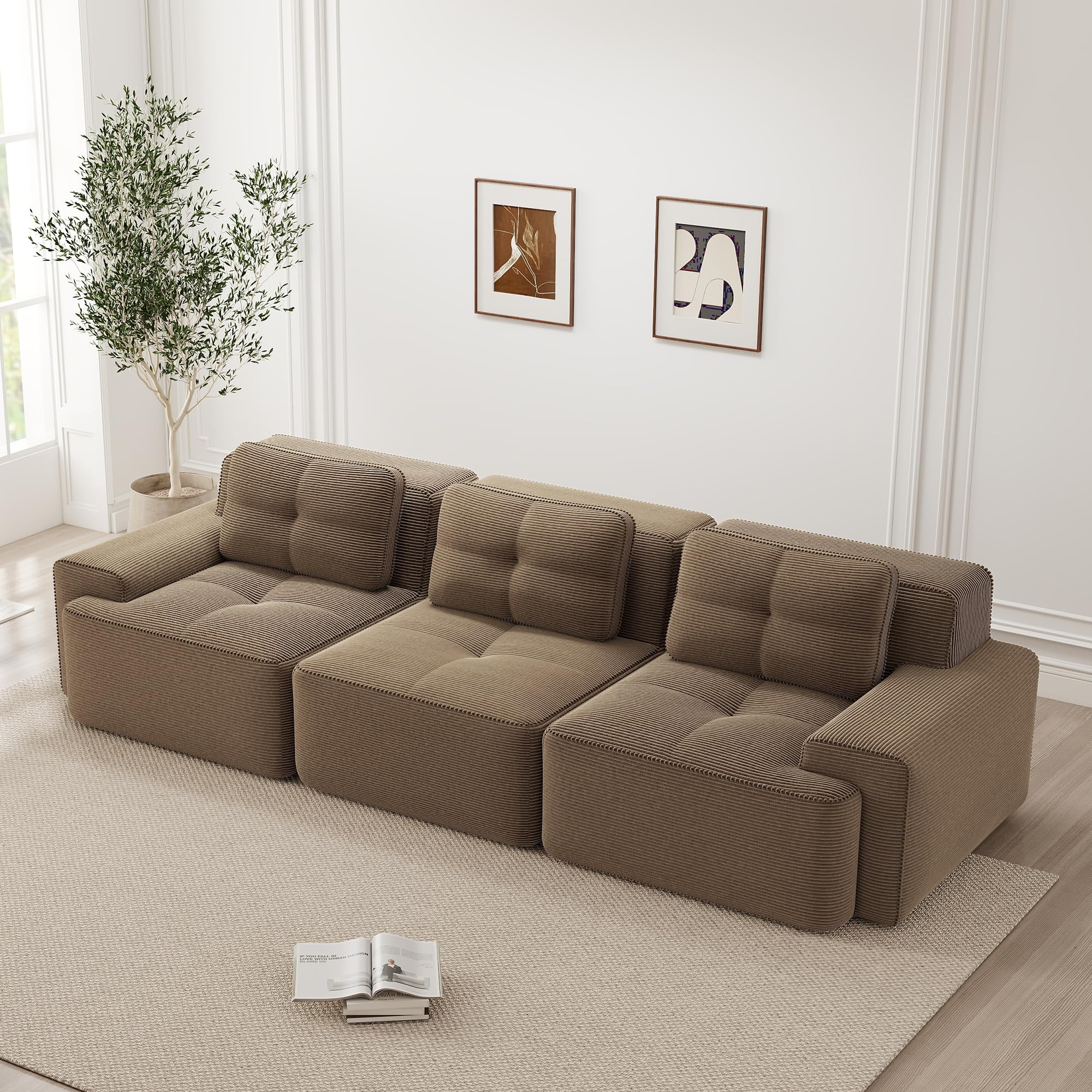 Boneless Sofá de 3 plazas, asiento bajo, modular, sofá esquinero modular de gran tamaño, sofá en la nube de pórtico cómodo sofá para sala de estar sofá sin montaje