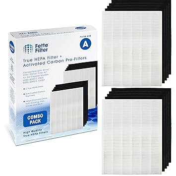 Fette Filter 2-Pack HEPA Filters Plus 8 Carbon Filters Compatible with Winix Filter A 115115 Size 21 Plasma Wave air Purifier 5300 6300 5300-2 6300-2 P300 C535