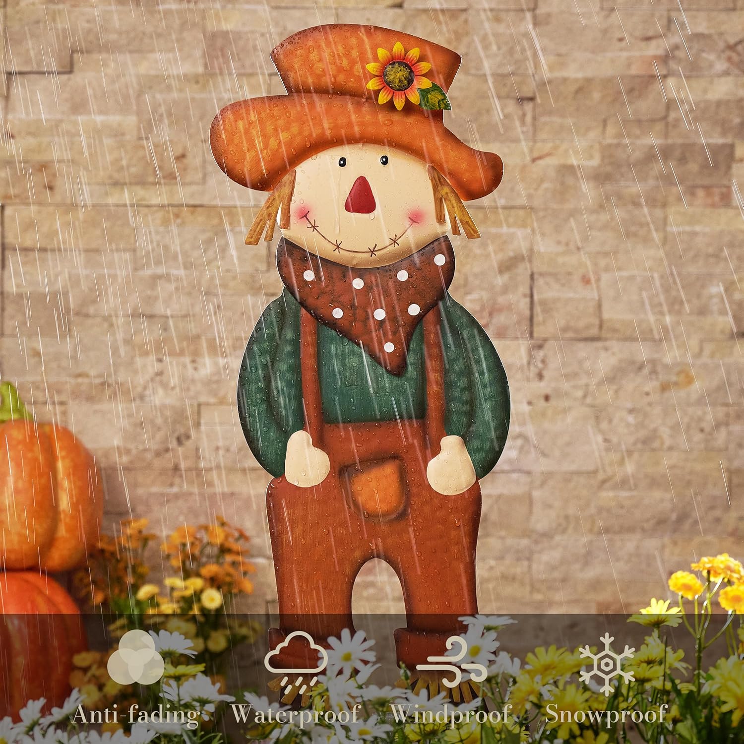 TERESA'S COLLECTIONS Fall Decor for Outdoor Home, Scarecrow for Garden Metal Stakes for Fall Decorations, Autumn Decor for Thanksgiving Decorations, Orange Harvest Yard Signs for Home Lawn Patio, 30"