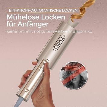 Automatic Curling Iron - Curling Iron Large Curls 25 mm Beach Waves Curler for Long Hair TYMO Curlpro Plus Anti-Burn Hair Curler Automatic Curling Irons Quick Heating Gold