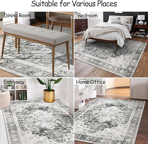 Miniatura 5 de Moynesa Alfombra de área ultrafina y lavable alfombra gris grande de 5 x 7 pulgadas para sala de estar alfombras vintage para dormitorio