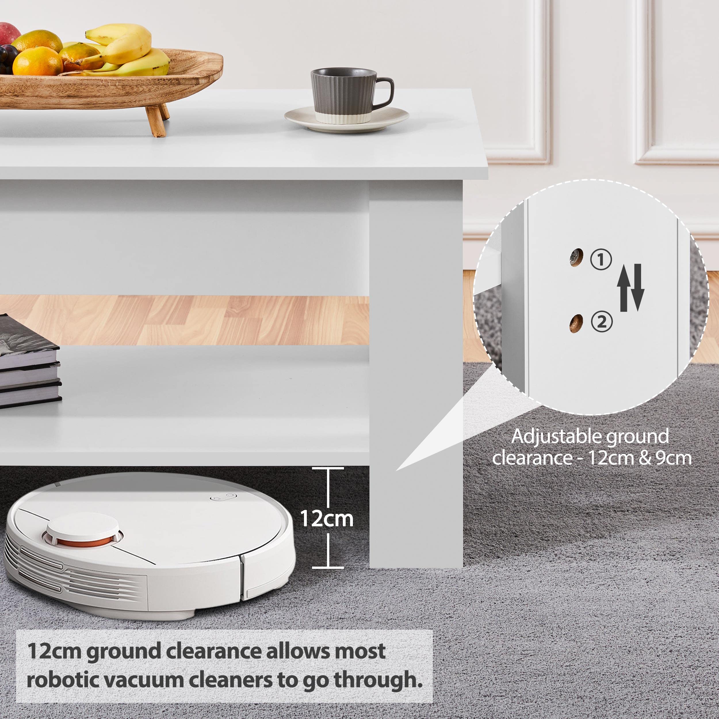 Yaheetech Mesa Centro Elevable con Estante Mesa Café con Revistero Mesita Baja de Moderno Grande para Salón 120 x 59 x 49,5 cm Blanco