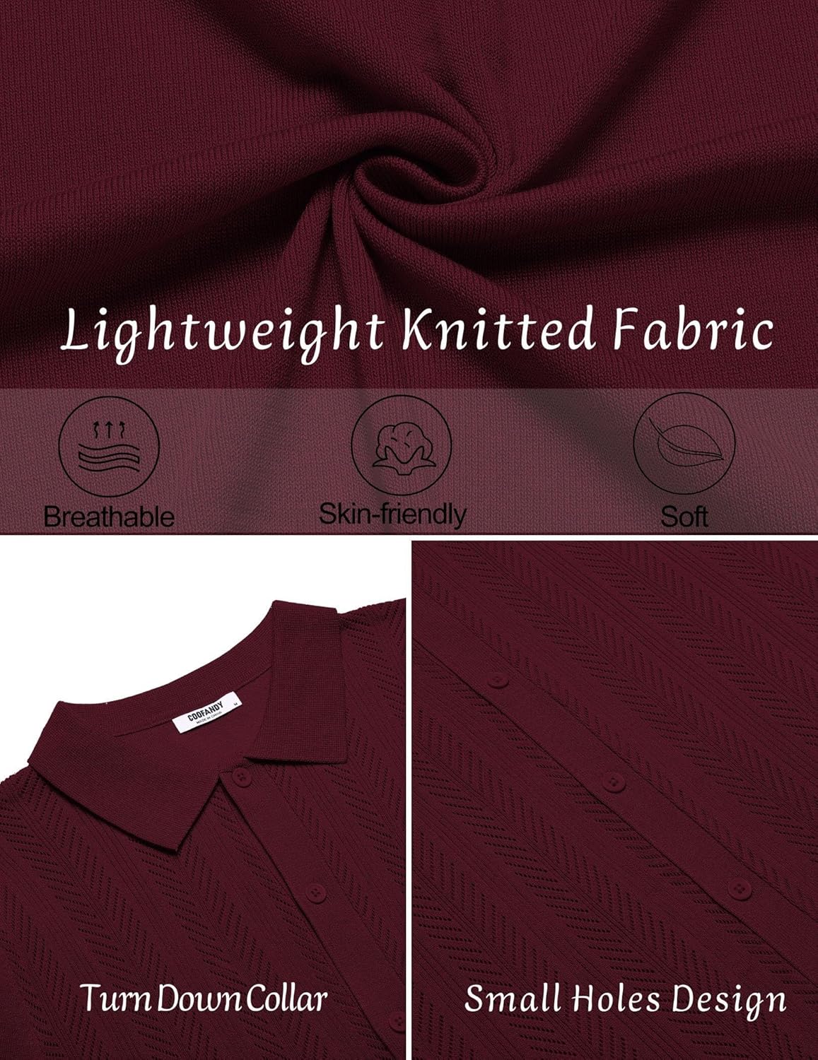 COOFANDY Men's Knit Shirt Short Sleeve Button Down Shirts Vintage Casual Summer Beach Shirts - Image 5