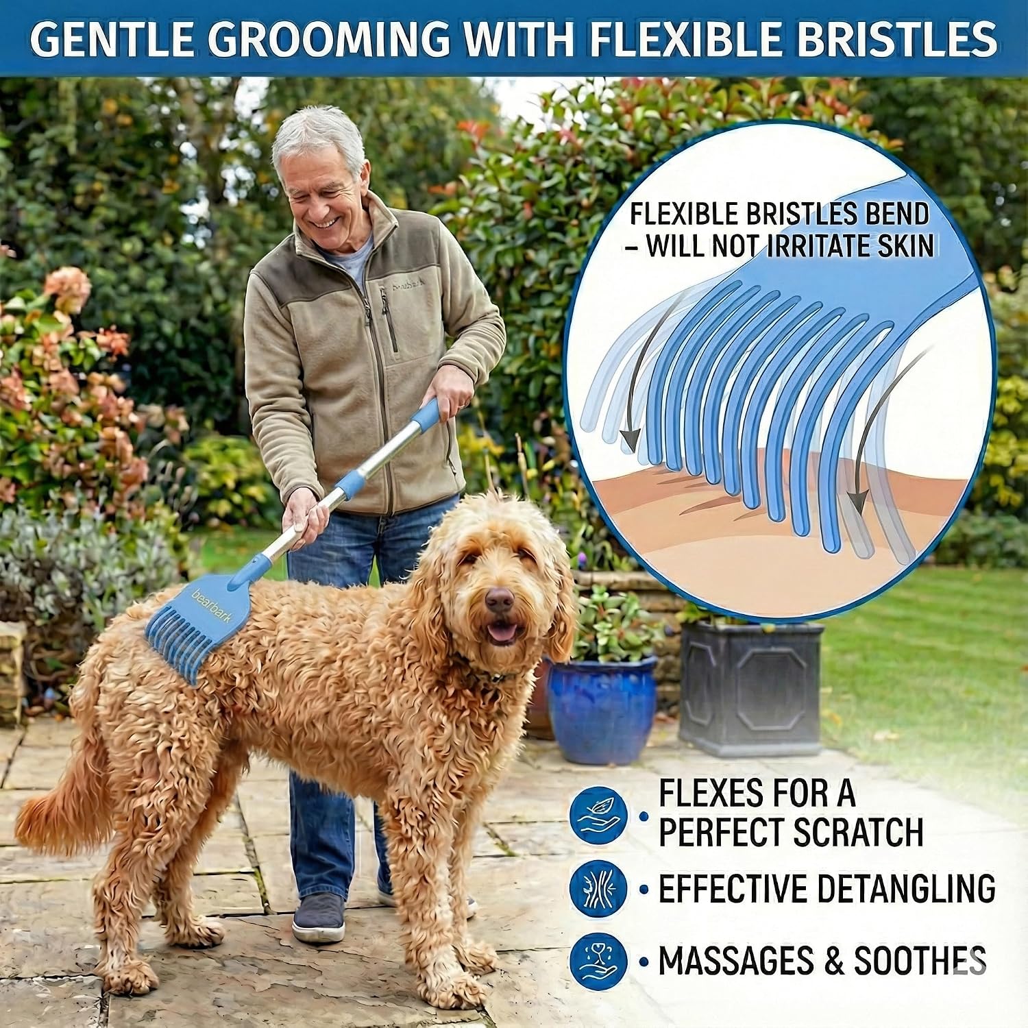 Bearbark Extendable Dog Scratcher & Grooming Brush for Medium & Large Dogs image 3