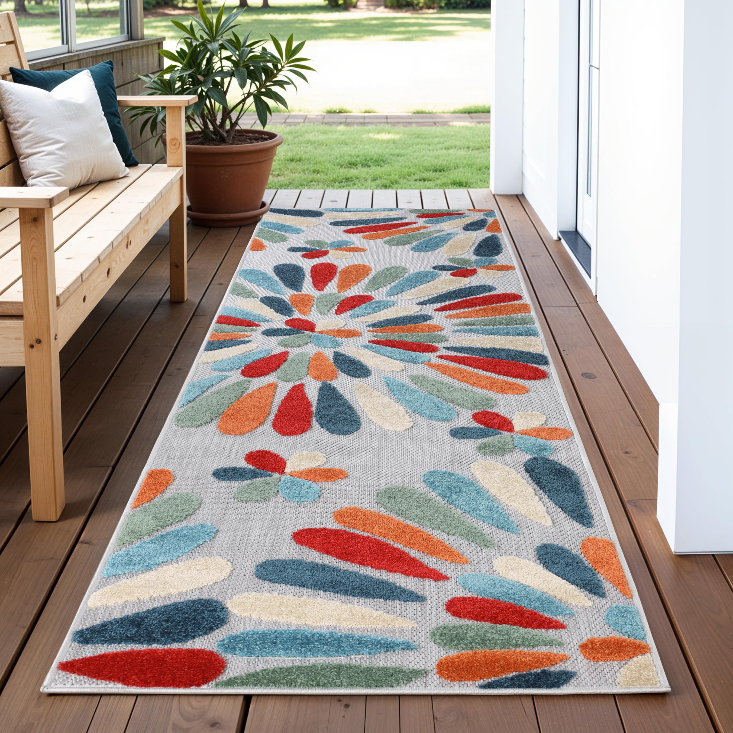 Tapis de couloir d'intérieur et d'extérieur Superior Marigold au design floral raffiné