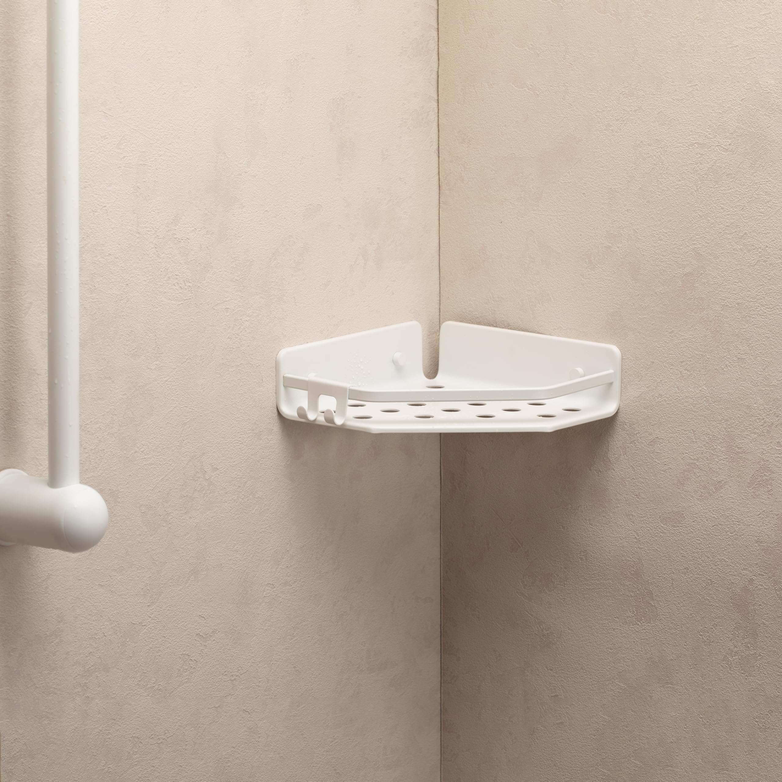 TATAY Shower Shelf No Drilling Corner Aluminium, Artic White, 20x20x5.5 cm - Image 2