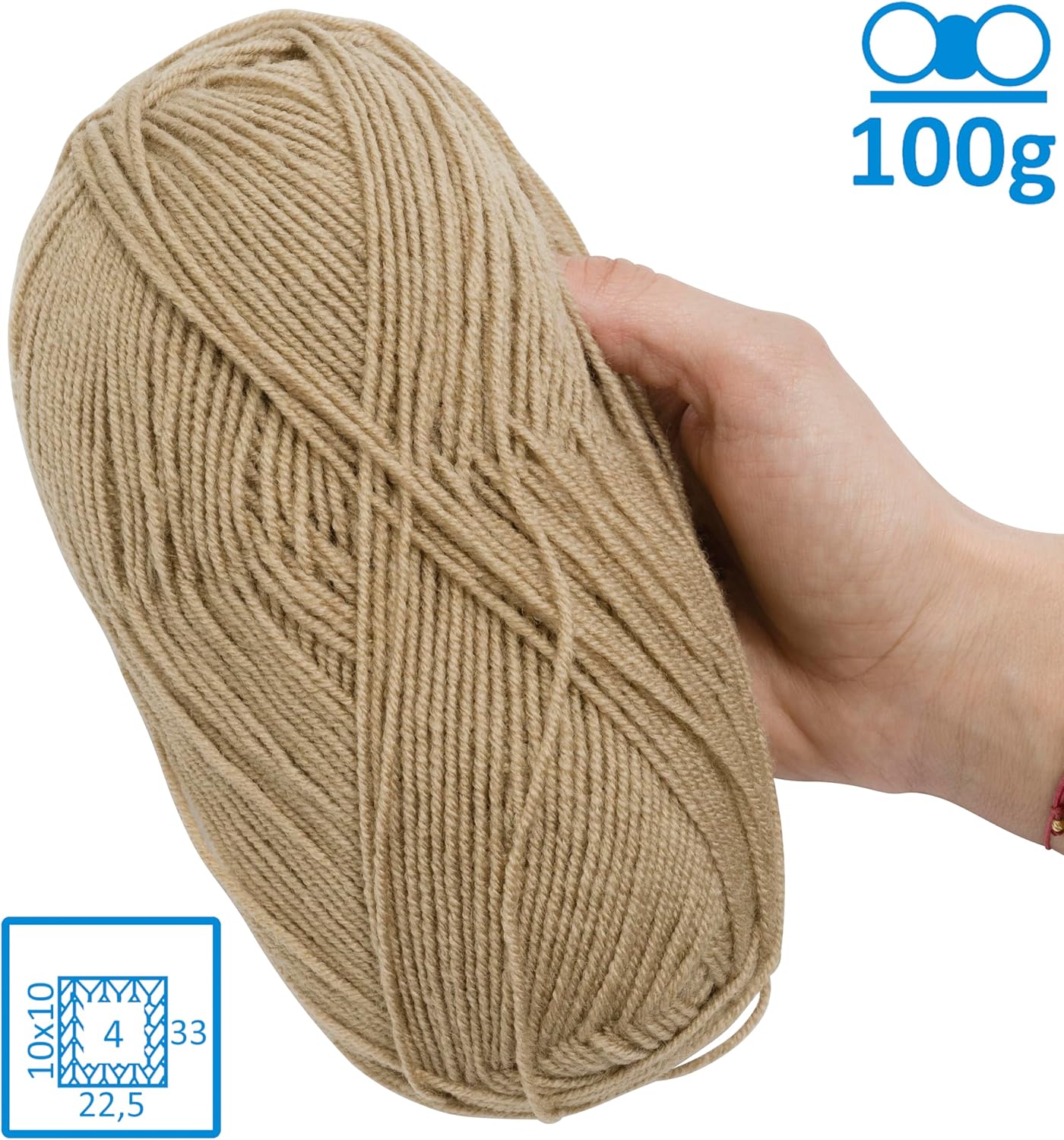 AERZETIX - C74576 - 100g ball of knitting yarn - beige - 75% acrylic 25% wool - crochet needles making haberdashery clothes chenille