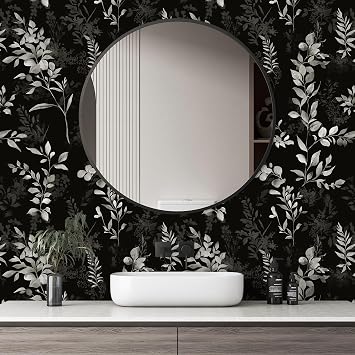 HAOKHOME Forest Peel and Stick Wallpaper Black Grey Tree Moody Botanical