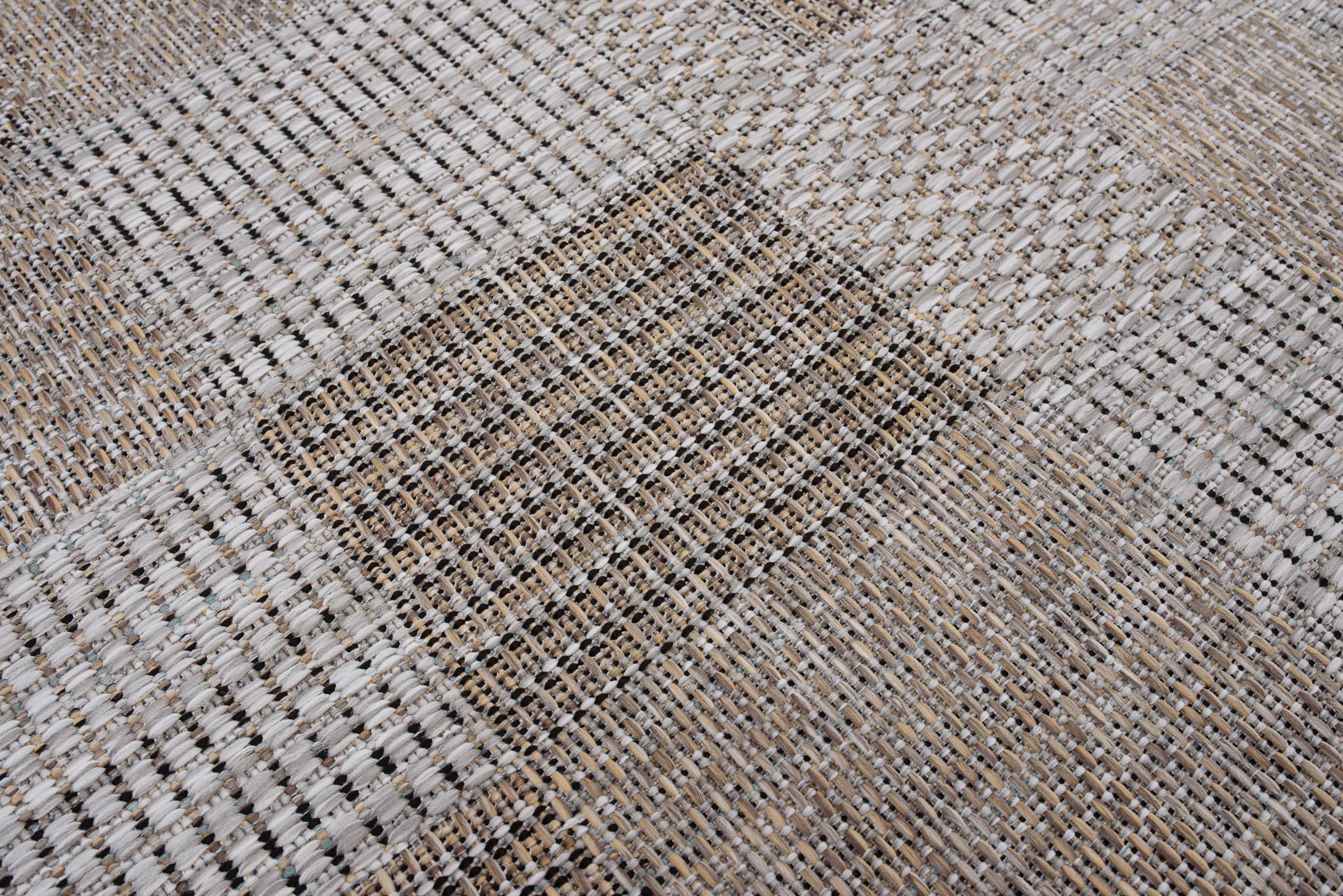 TAPISO Melissa Tappeto Esterno Interno Pelo Corto Testure Piatta Moderno Geometrico Mosaico Marrone Grigio Outdoor Indoor Oeko-Tex Terrazza Balcone Salotto Cucina 200 x 290 cm