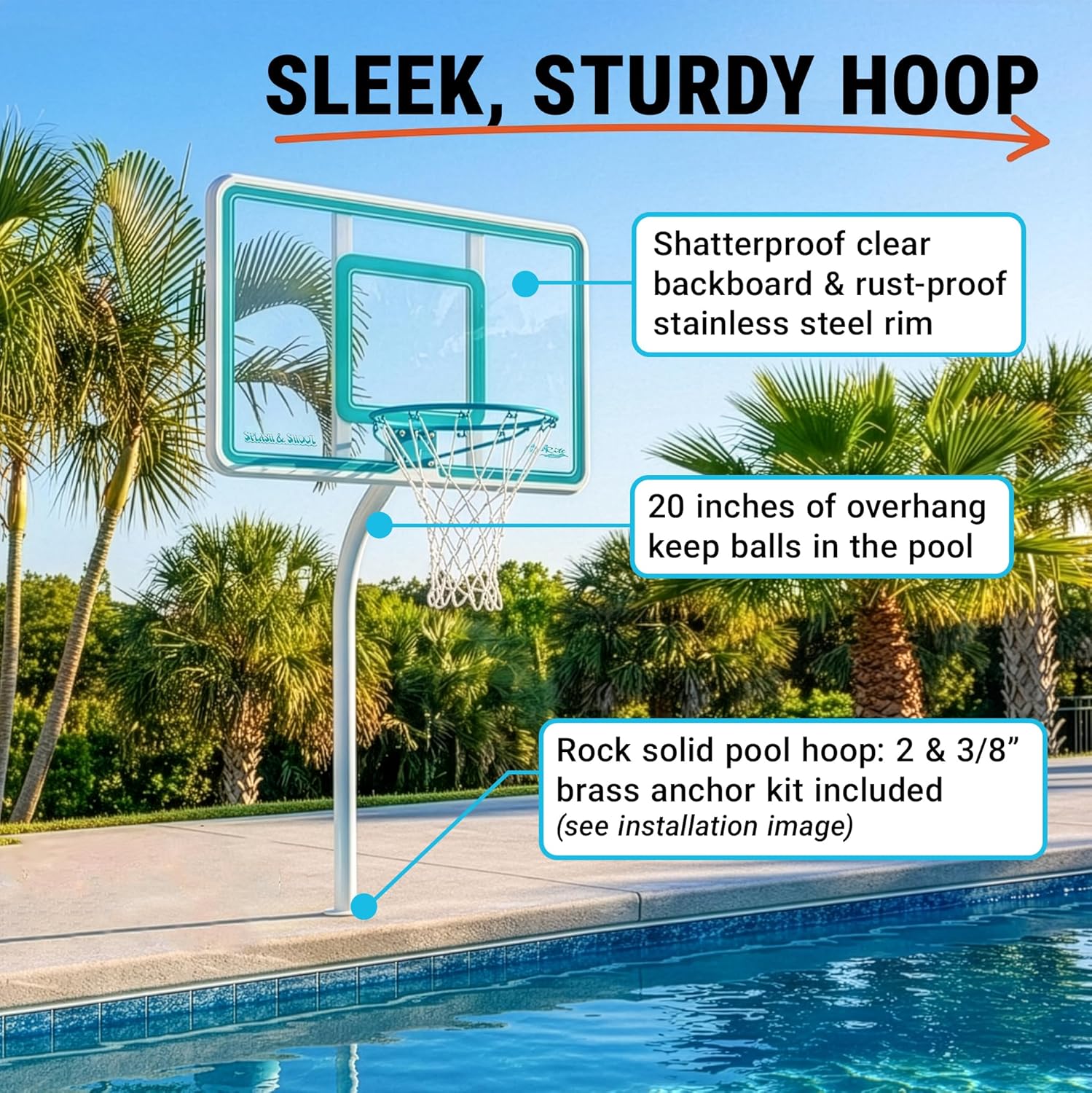 Dunn-Rite Products Deck Shoot Poolside Deck-Mounted Basketball Hoop Set, Choose White or Clear