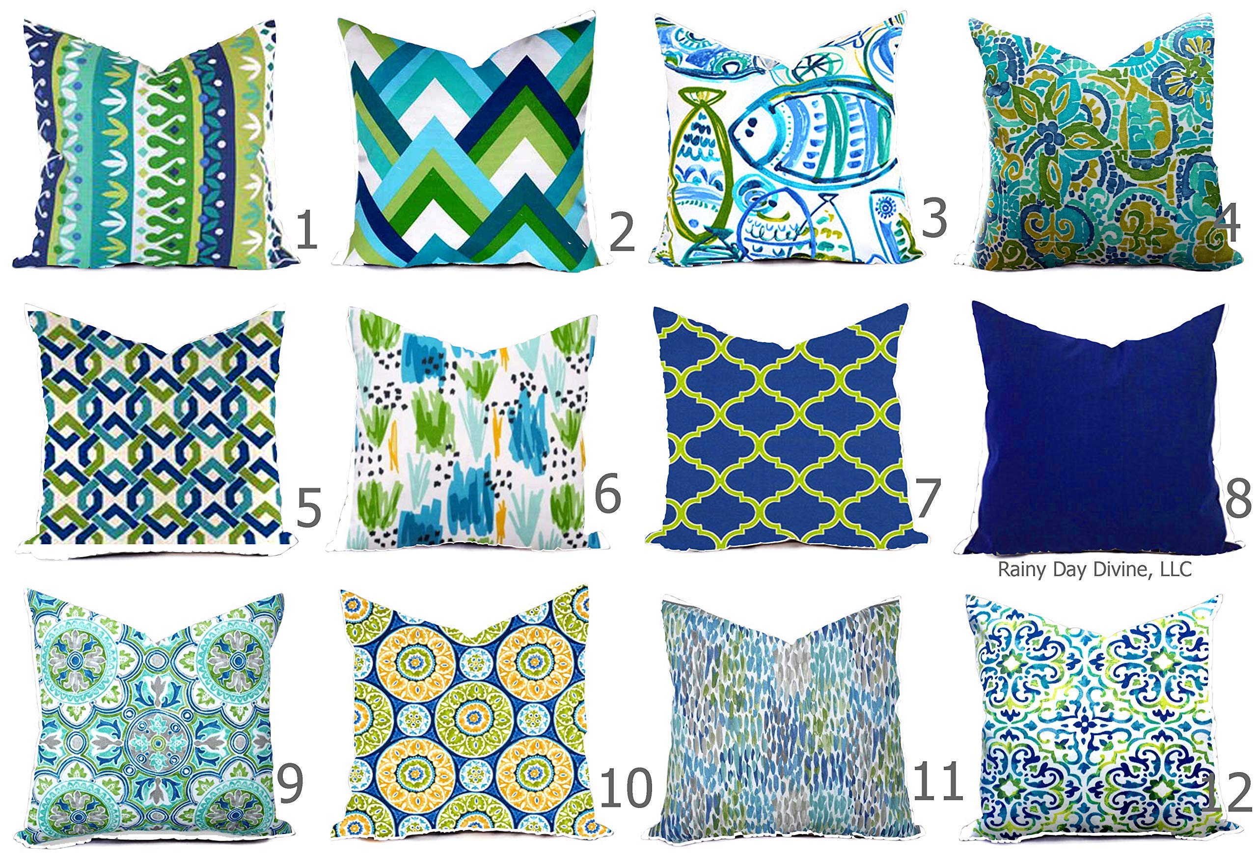 Outdoor Pillow Cover Cobalt Royal Blue Green