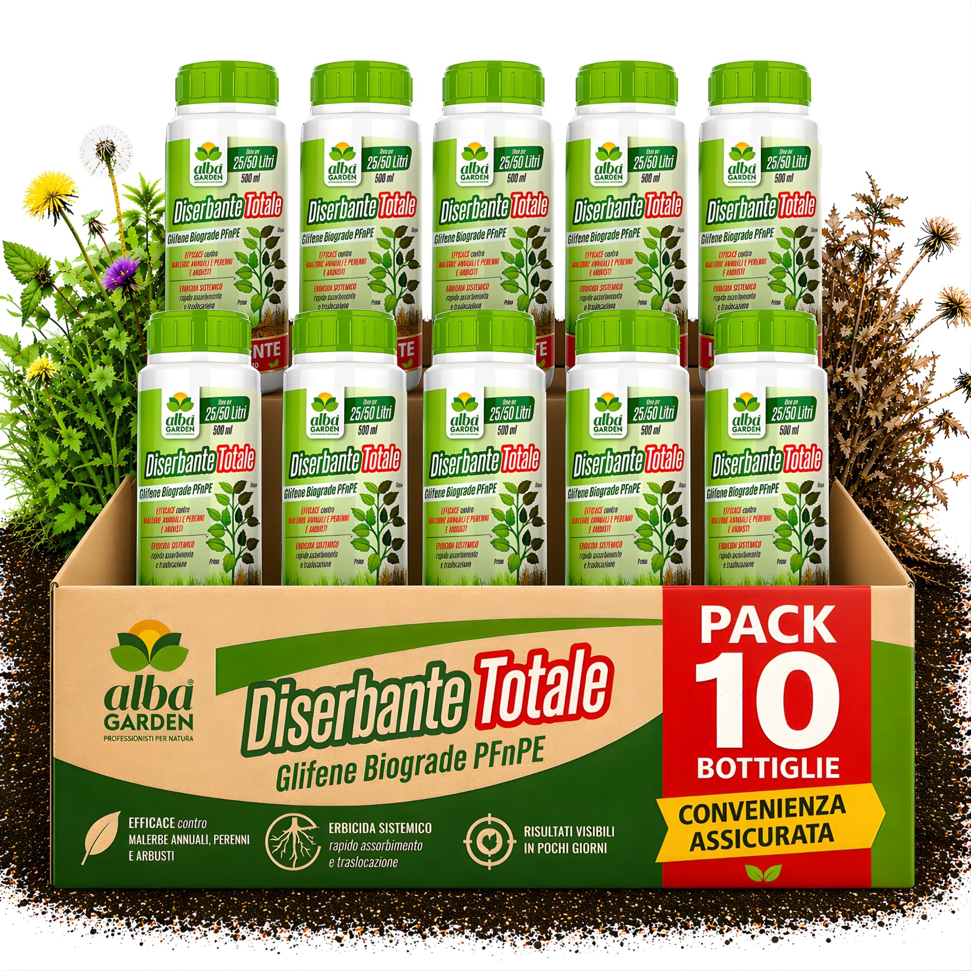 Albagarden - Diserbante Totale 5 Litri - Erbicida Per Diserbo Erbacce Ad Azione Disseccante Seccatutto Per Gramigna A Base di Glifosato