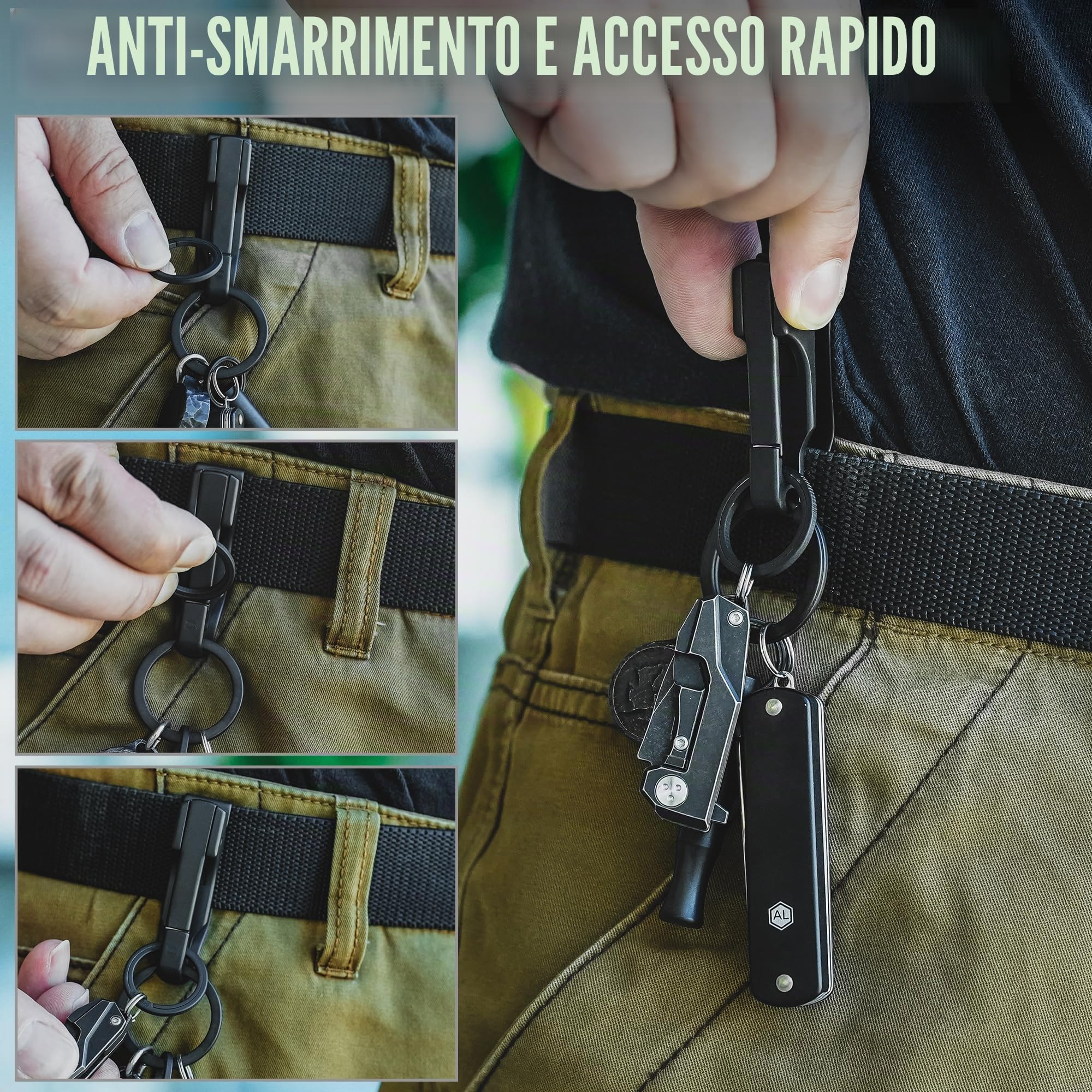 KeyUnity KS02 EDC Portachiavi da cintura Clip a sgancio rapido, anello portachiavi con clip per cintura in acciaio inossidabile per pantaloni, jeans