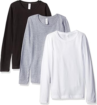 Clementine Big Girls Three-Pack Everyday Long-Sleeve T-Shirts, BlackWhiteGrey, Medium
