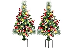 Sparkling Christmas Delight: Set of 2 Pre-Lit Pathway Trees for Enchanting Outdoor Decor