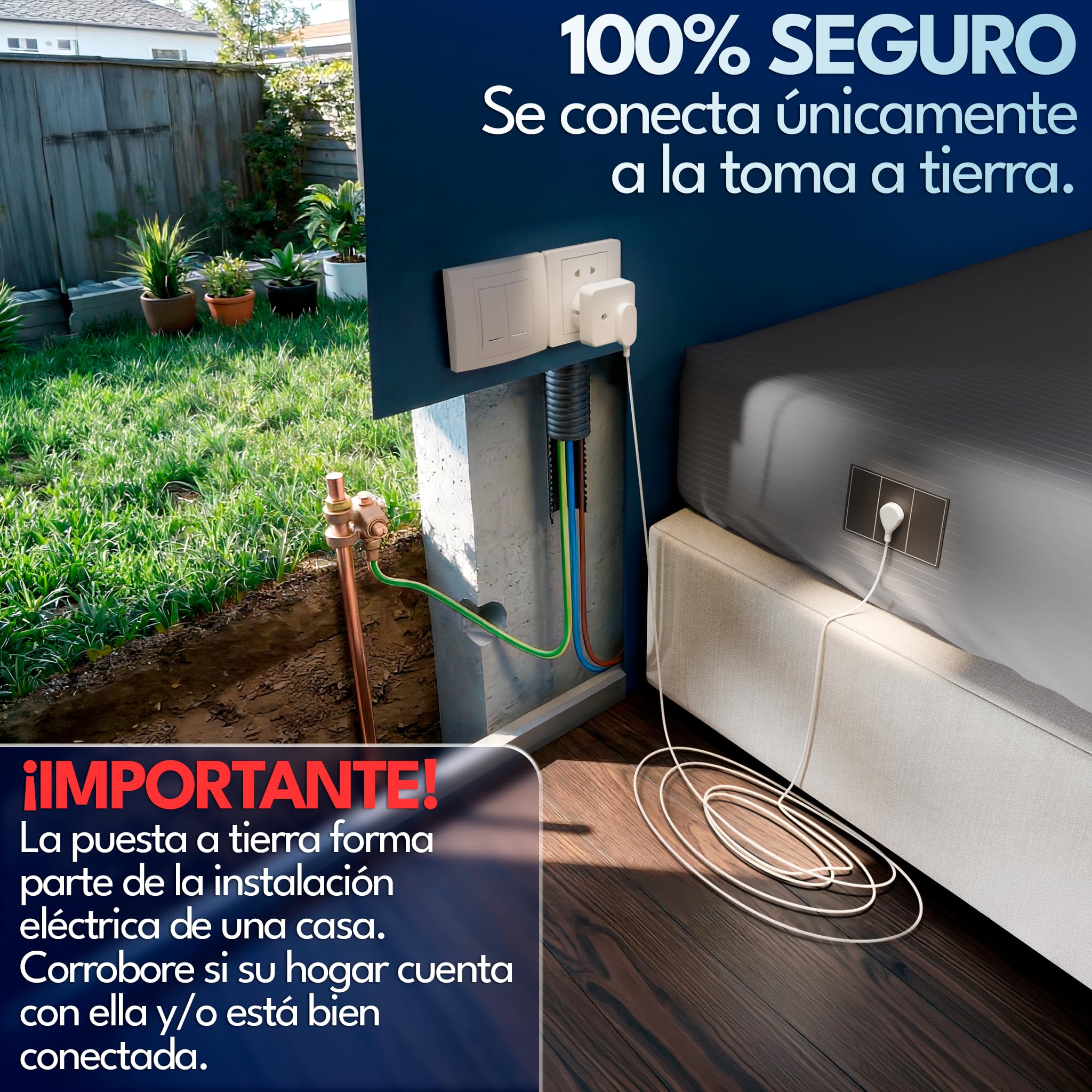 Sabanas Grounding Ajustable 10% Plata 90% Algodon| Sabanas de Conexion a Tierra + Cabezal + Cable + Tester + Antifaz Lino (Gris, Cama Individual (90x200x30))