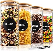Deco haus Storage Jars with Lid Airtight 4 x 1400 ml [+ Labels] - Glass Storage Jars with Lid Airtight - Storage Jars - Storage Container Glass Square - Storage Jar - Storage Jar